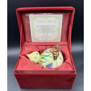 Beautiful NéQWa Art Ornament Hand-painted Butterflies Signed P. Brent In Box
